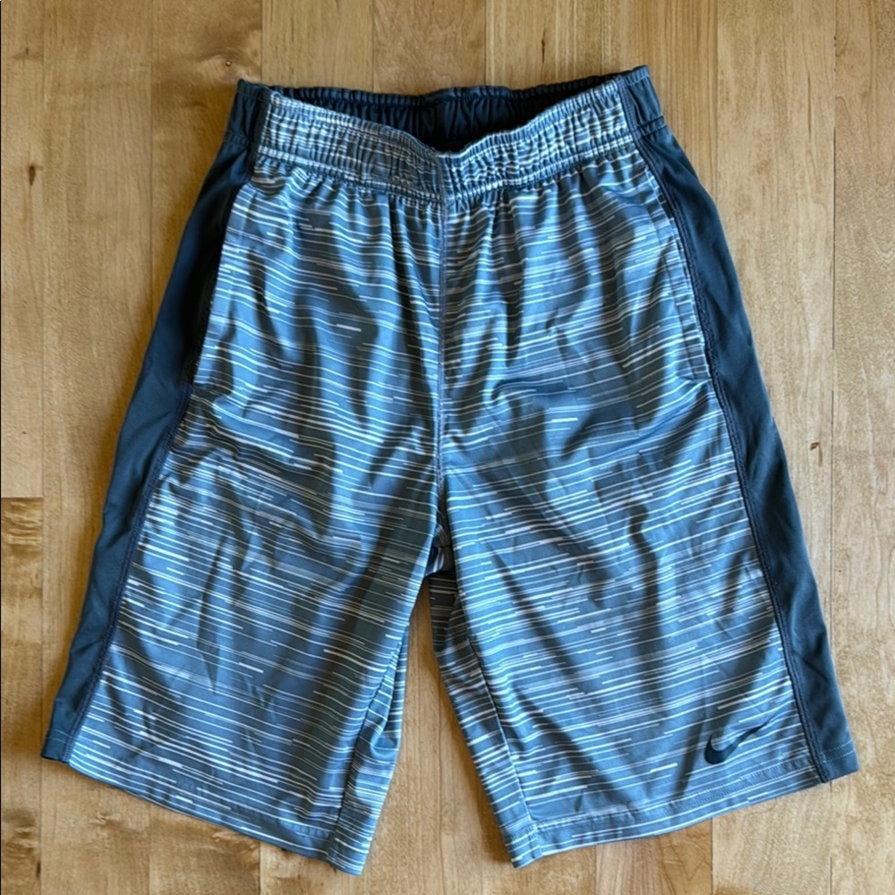 Nike Boys Dri-Fit Shorts - Gray and White -‎ Medium